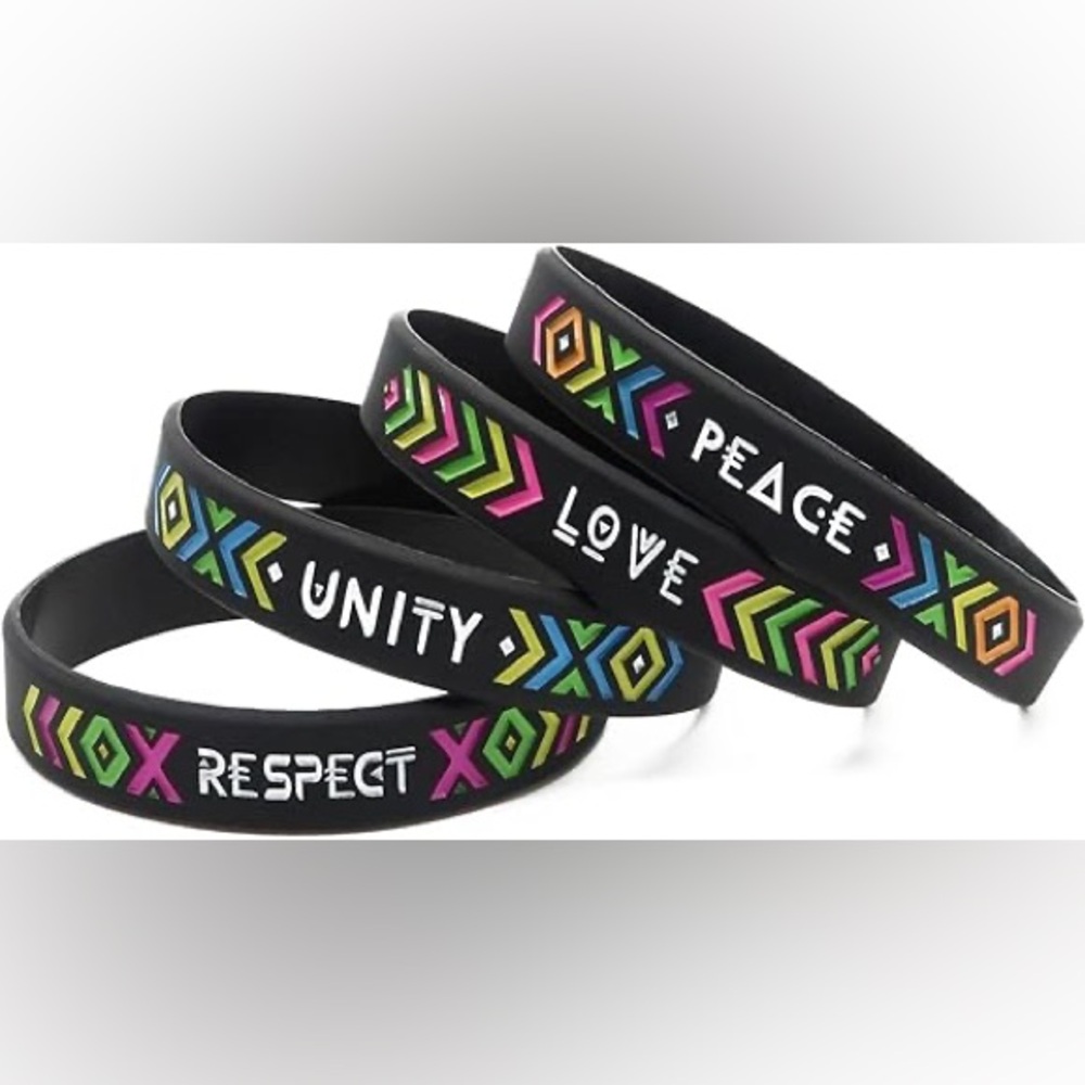 Giftphoria Peace Love Unity Respect Friendship Rubber Bracelets 12 pc Unisex